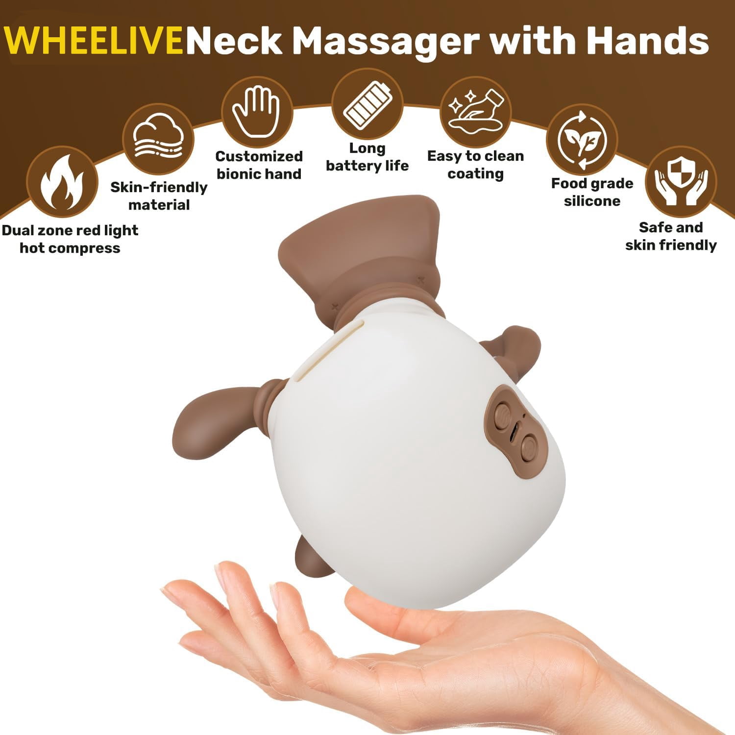 Bionic Heated Massager, Portable Shiatsu Neck and Back Massager, Electric Deep Tissue 4D Kneading Massage, Simulated Human Hand Design for Pain Relief and Muscle Relax (Beige)