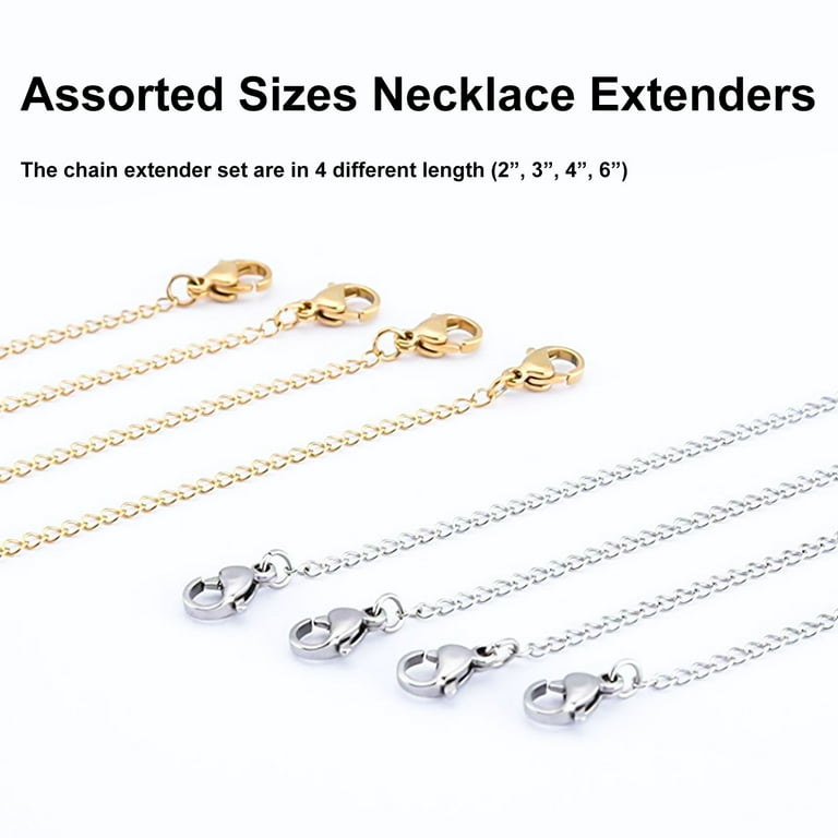 D-buy 8 Pcs Stainless Steel Necklace Extender Bracelet Extender Extender  Chain Set 4 Different Length: 6 inch 4 inch 3 inch 2 inch (4 Gold, 4 Silver)