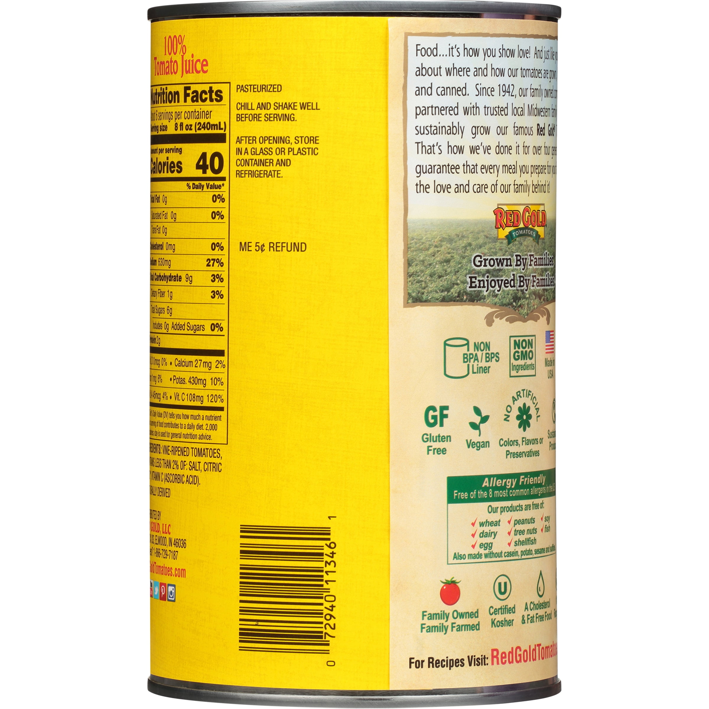 (2 pack) Red Gold Fresh Squeezed Tomato Juice, 46 oz Can