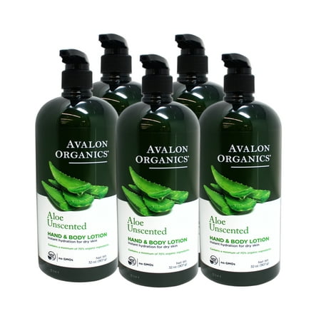 Avalon Organics Hand & Body Lotion for Dry Skin Aloe Unscented 32 OZ - 5 Pack