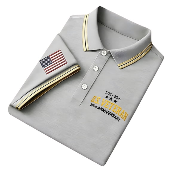Patriotic Polo Shirts for Men's 250th Anniversary 4th of July Graphic Shirt Short Sleeve Casual Comfort Fit Commemorative Print Collared Shirt For Independence Day Anniversary Celebration Grey 3XL