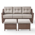 thumbnail image 3 of OPOHORO 3 Pieces Weather Resistant Rattan Outdoor Patio Sofa with 6" Thick Cushions and Ottomans, All Weather Brown Wicker Furniture Patio 3-Seat Couch for Patio Backyard Porch, Beige, 3 of 10