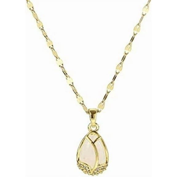Opal Tulip Necklace For Women,Titanium Steel Birthstone Gold Plated Necklace,Tulip Flower