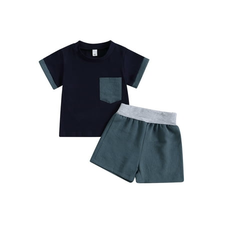 

Wassery Toddler Boys Summer Outfits 6M 12M 2T 3T 4T Kids Short Sleeve Shirts Contrast Color T-shirt Top Elastic Band Shorts Sets 2Pcs Summer Clothes