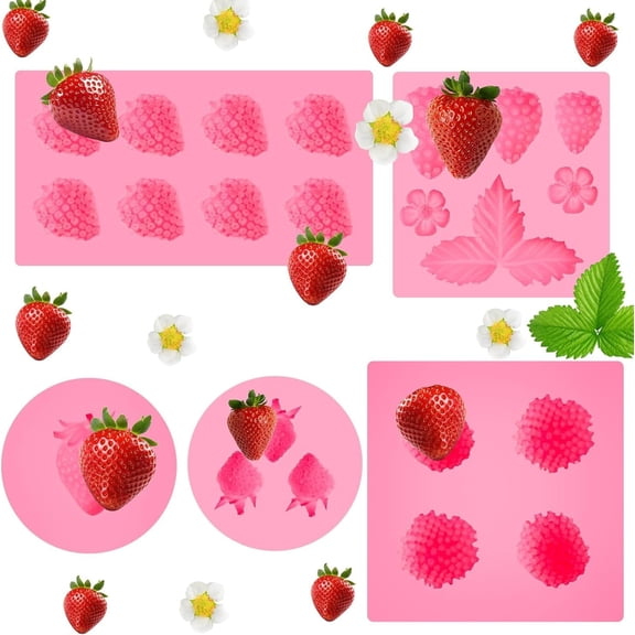 5pcs Silicone Strawberry Molds for Baking, 3D Flower Strawberry Shape Silicone Molds for Chocolate Soap Fondant Resin Cupcake Decor