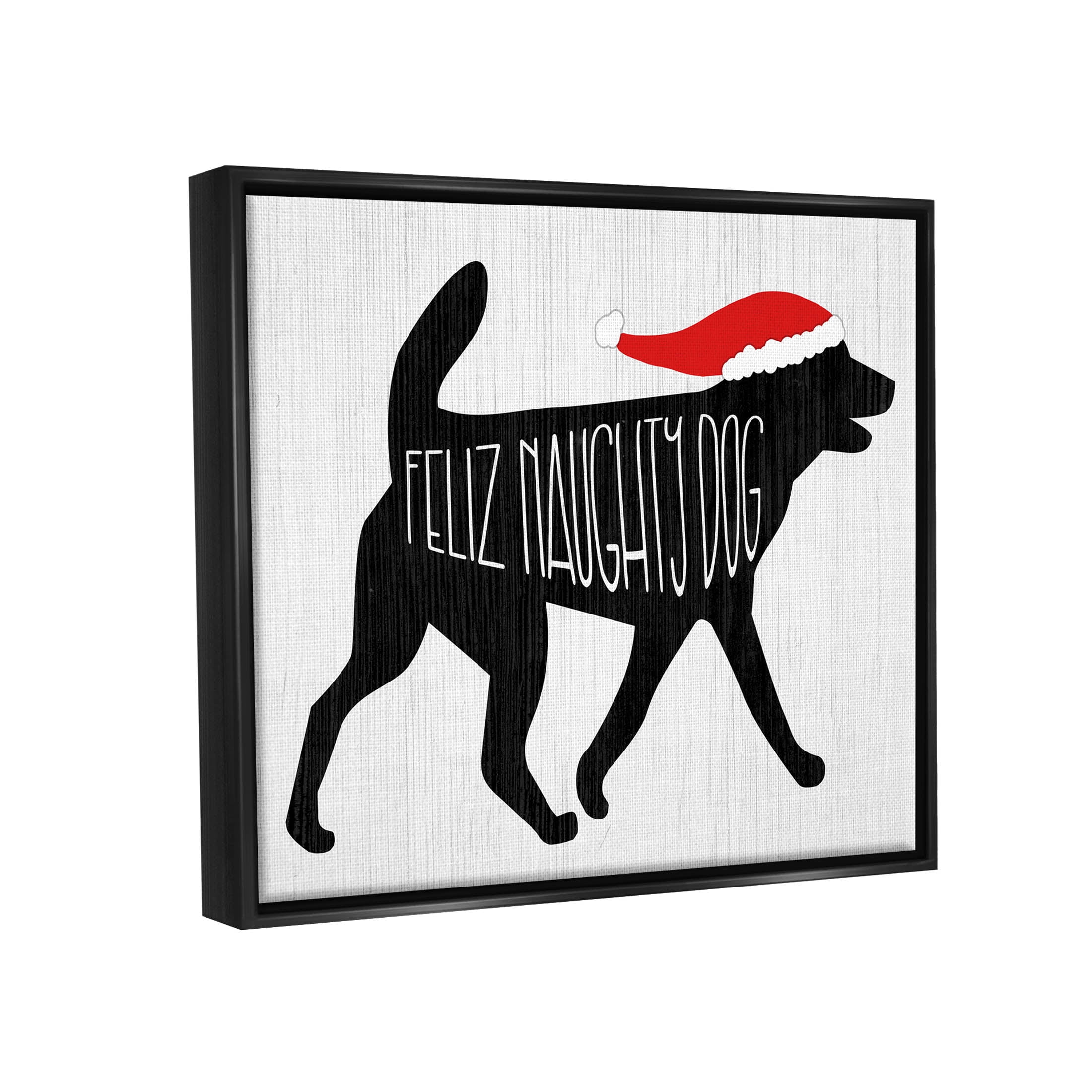 Feliz Naughty Dog Funny Pet Holiday Graphic Art Jet Black Framed Art Print Wall Art