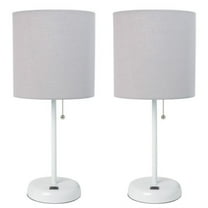 LimeLights White Stick Lamp with USB charging port and Fabric Shade 2 Pack Set, Gray