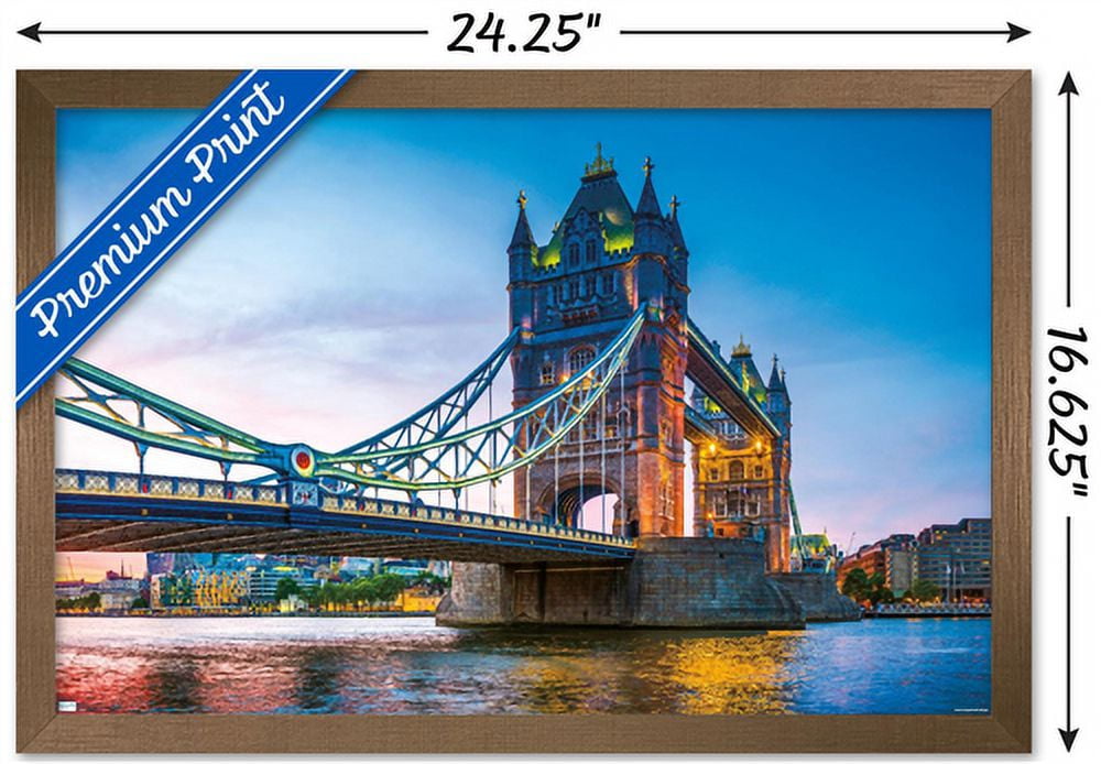 Timeless Visions - Tower Bridge Wall Poster, 14.725" x 22.375", Framed
