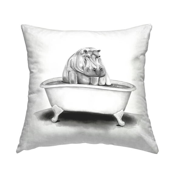 Stupell Industries Hippo in Bathtub Humorous Animal Wildlife Design Design by Rachel Neiman Throw Pillow