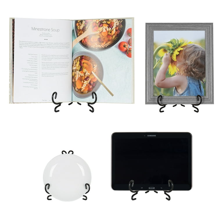 3 Pack Plate Stand Easel Picture Frame Stand Adjustable Foldable Tablet  Iron Display Holder Stand for Displaying Photos, Plates, Cookbooks (Black)