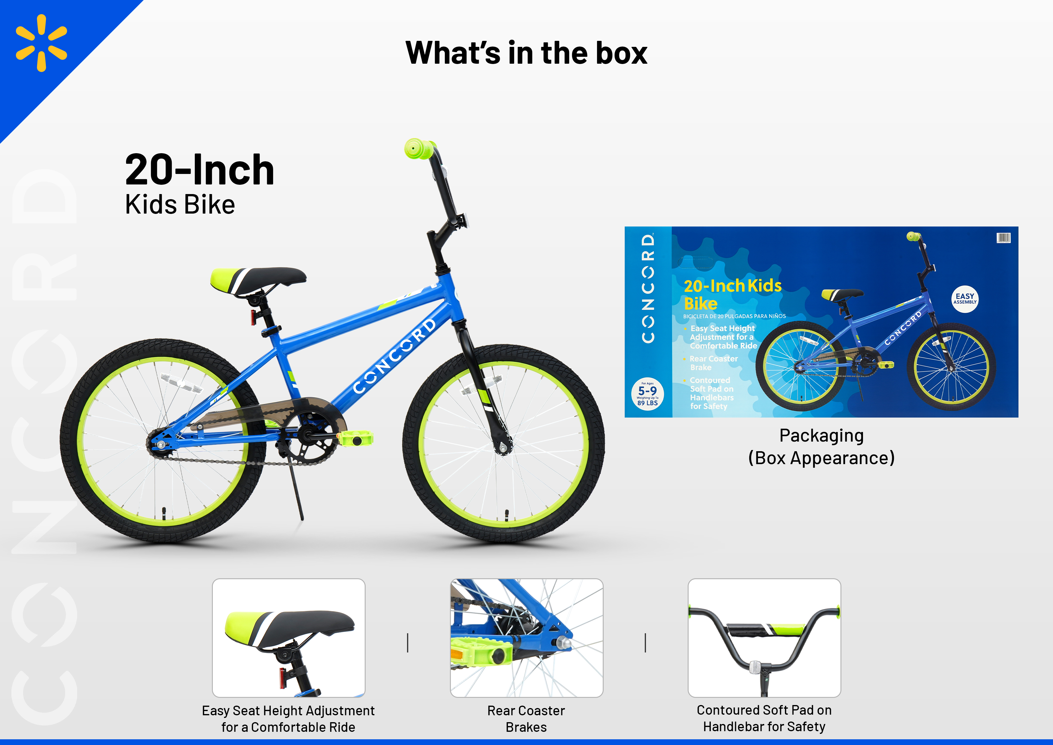 Concord Bikes 20" Kids' Bike, Blue and Green photo 6