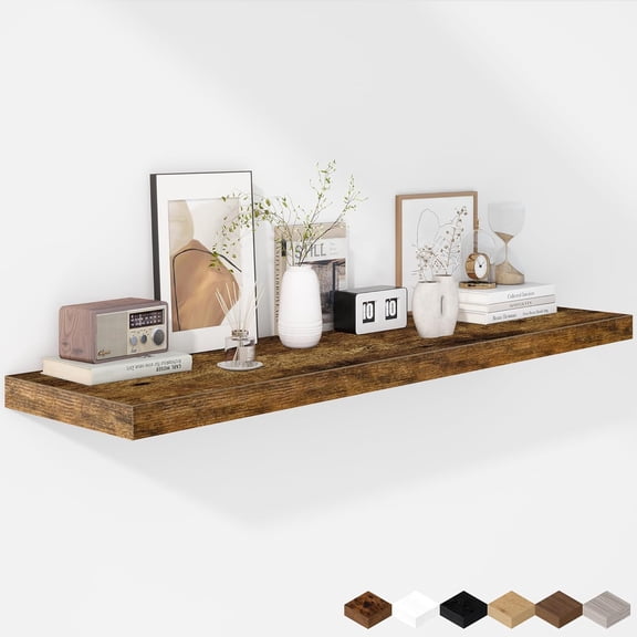 Floating Shelves - 12 Inch Rustic Wooden Wall Shelves - Extra Deeper & Thicker Wall Mounted Storage Shelf for Living Room, Kitchen, Farmhouse - 48" W x 12" D x 1.8" H - Brown