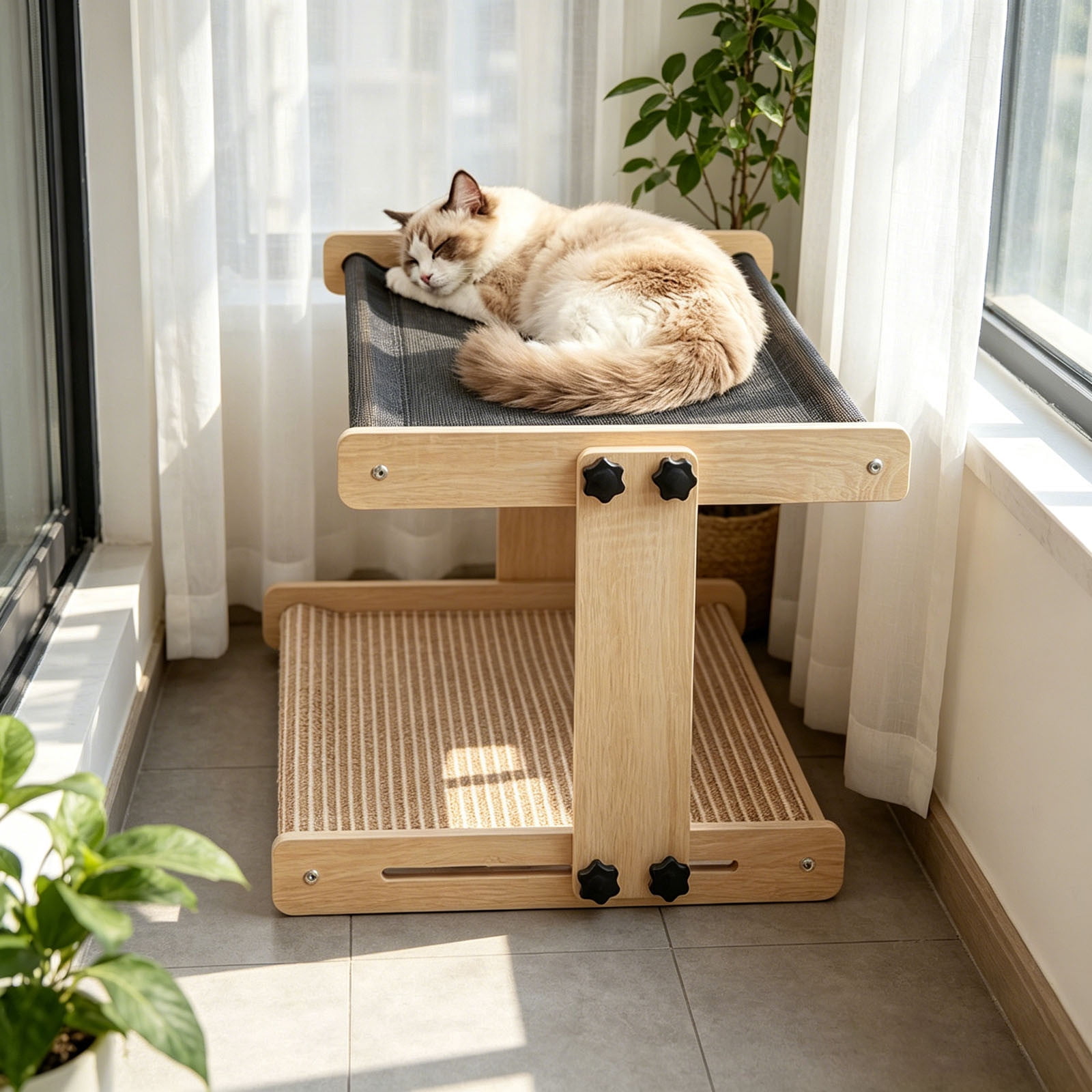 Dual-Level Cat Perch,Wooden Cat Window Perch,Floating Cat Shelf, Cat Hammock Bed, Cat Window Seat, For Indoor Cats 17Inch