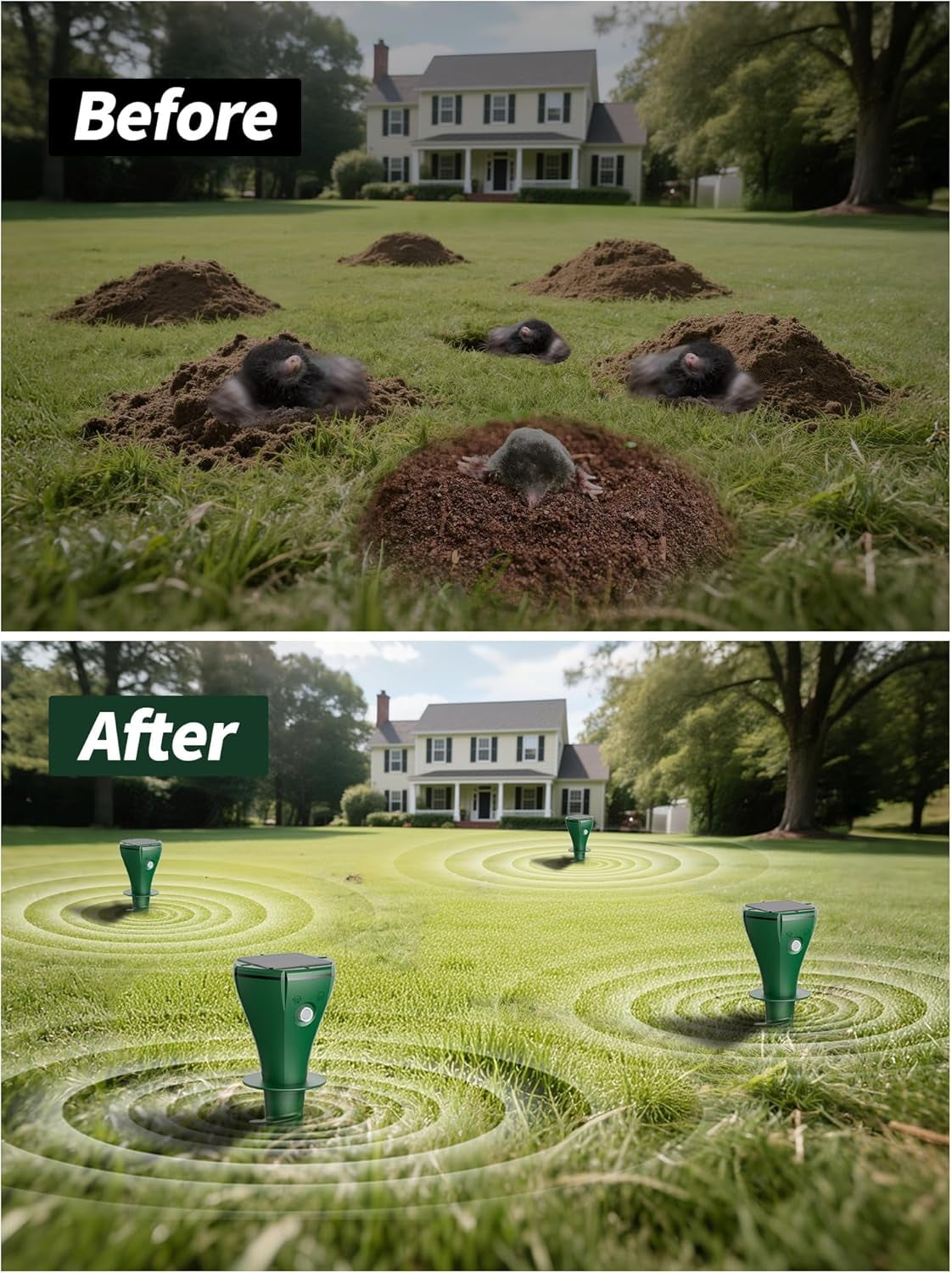 Yardgrace 8 Pack Solar Mole Repellent, Waterproof Gopher Repellent Ultrasonic for Yard Lawn & Garden