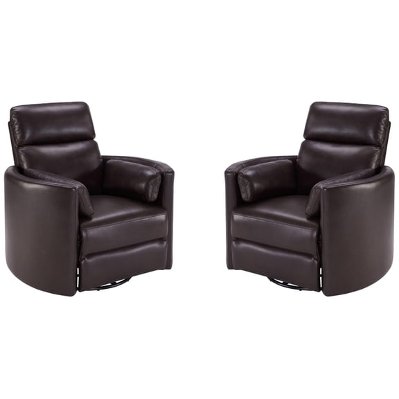 Pemberly Row Modern Leather Brown Power Swivel Glider Recliner (Two Pack)