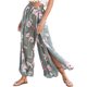 thumbnail image 1 of Pantalones largos de mujer Pantalones anchos de cintura alta Pantalones con nudo de corbata divididos en el muslo Pantalones casuales de verano Estampado floral verde L, 1 of 8