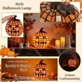 thumbnail image 3 of 4.7" Tiffany Style Large Resin Jack O Lantern Lamp, Halloween LED Light Up Resin Pumpkin Lantern, Stained Glass Pumpkin Accent Night Light, Fall Thanksgiving Indoor Room Window Tabletop Decor, 3 of 15