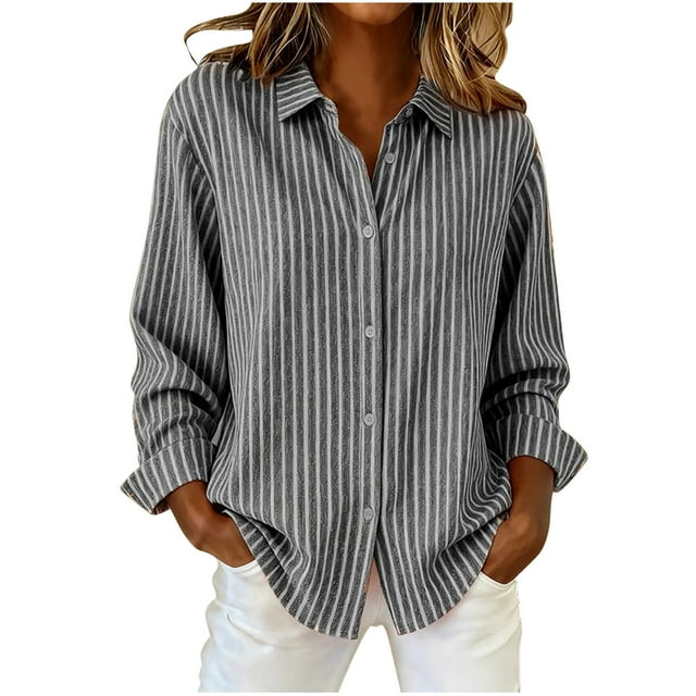Women's Long Sleeve Shirts, Solid Casual Button-Up Tops