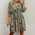 thumbnail image 4 of Fesfesfes Women Bohemian V Neck Dress Loose Short Sleeve Print Mini Dress, 4 of 9