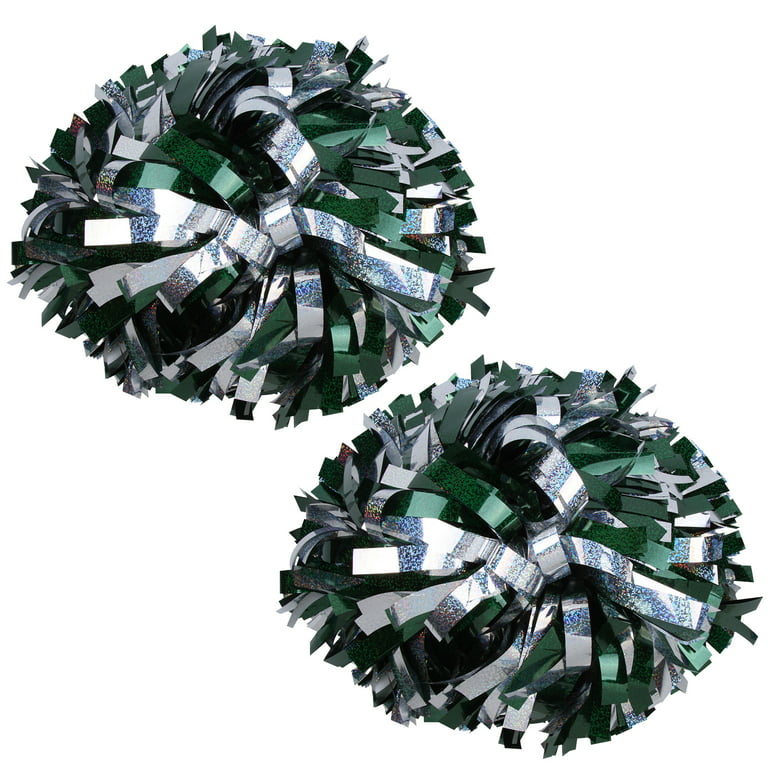 Holographic Cheer Pom Poms Cheerleading Cheerleader Gear 2 piece 1  pair(Forest Green/Silver)