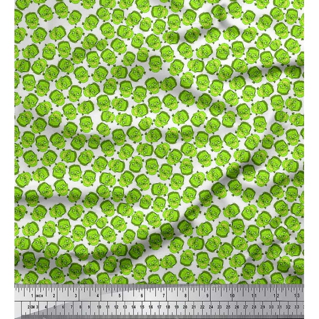 Soimoi Rayon Fabric Witch Face Halloween Print Fabric by Yard 56 Inch Wide