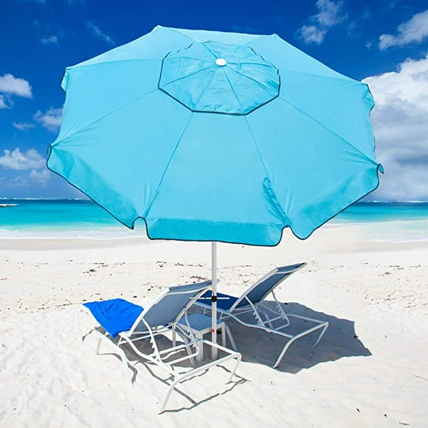 7ft Sun Shade Beach Umbrella with Sand Anchor,Push Button Tilt and