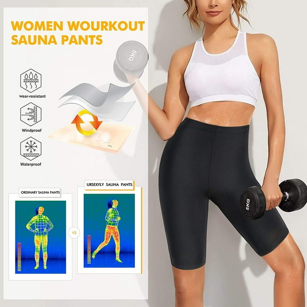 KSCD Women Sauna Sweat Shorts Hot Fitness Capris Pants Exercise Leggings  High Waist Thermo Workout Gym Short Pants Black Medium 
