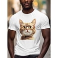 thumbnail image 3 of Cat in Glasses Men's T Shirts Cute Kitten T-Shirt for Men Crew Neck Tees Cotton Tops, White, 2XL, 3 of 7