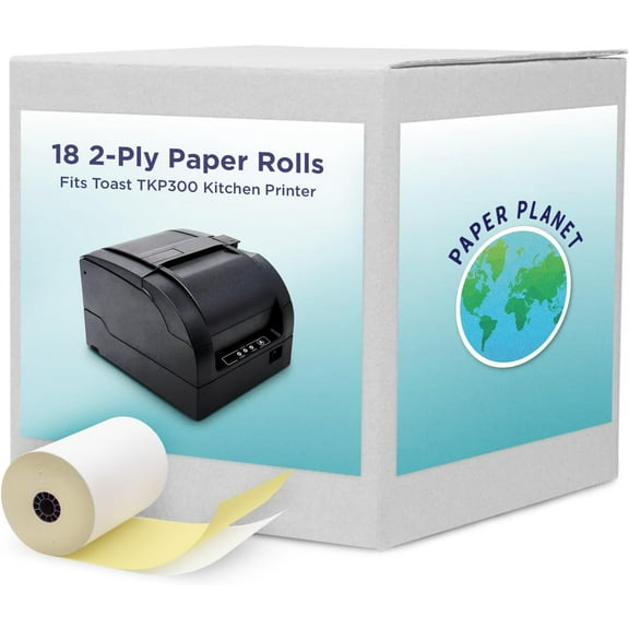 Kitchen Printer Paper for Toast TKP300 Kitchen Printer by Paper Planet | Compatible with TKP300 SNBC BTP-M300 | 2-Ply Carbonless Paper (White/Yellow) | 18 Rolls