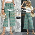 thumbnail image 4 of VDJ Women's Cropped Pants Summer Boho Fashion Floral Printed Wide Leg Capri Business Work Pants with Pockets Size XL, 4 of 12