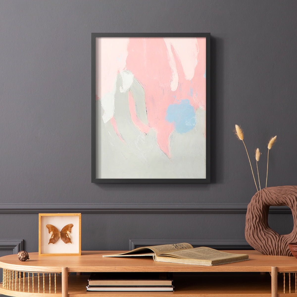 Blushing Abstract I Framed Print in Black Solid Wood Framed Print No Nail Hanging