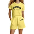 thumbnail image 2 of Girls Boys Outfits Set Girls city Letter Print Casual Loose Short Sleeve Suit Yellow 11-12 Years, 2 of 4