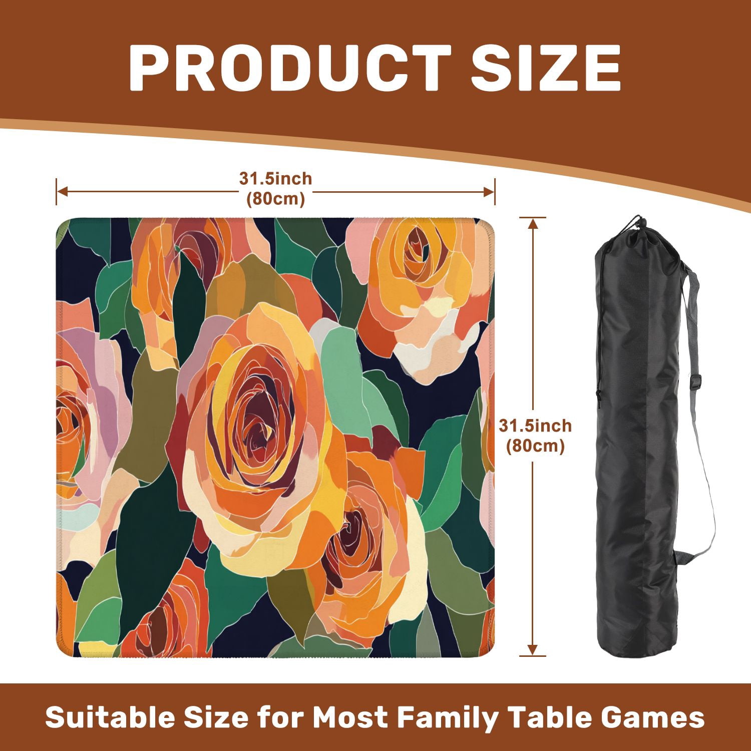 Mahjong Mat 31.5" x 31.5" Artistic seamless abstract flowers Creative collage Non-Slip Noise Reduction American Mahjong Tiles Table Cover for Dominoes Poker Card Board Games Gift