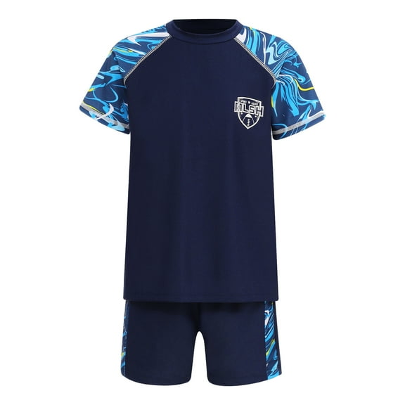 zdhoor Kids Boys 2 Piece Swimsuit Short Sleeve Rash Guard Shirt with Shorts Bathing Set UPF 50  Navy Blue 3XL