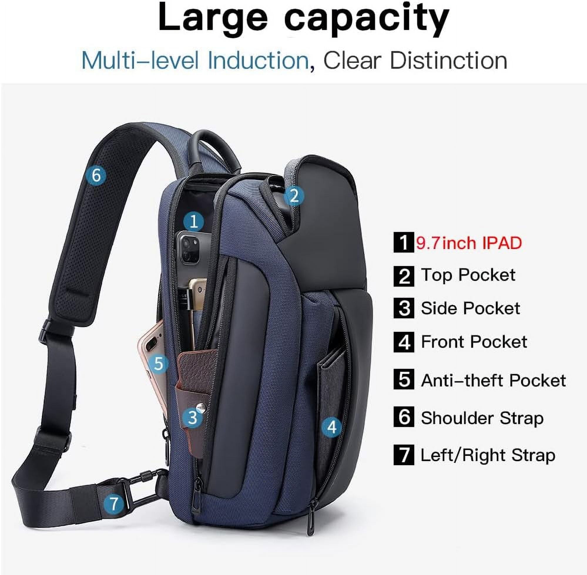 BANGE Waterproof Men's Sling Bag, Large Capacity Crossbody Backpack Durable