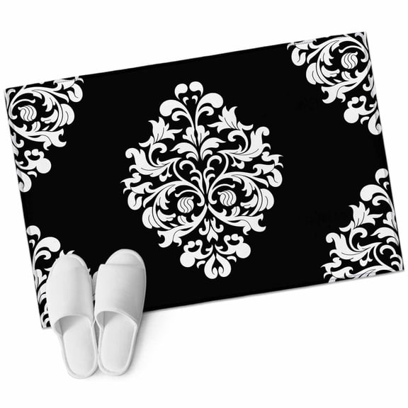 2x3 Washable Area Rugs,Aesthetic Boho Black White Floral Non-Slip Soft Rug Indoor Carpet,Floor Rugs for Living Room Bedroom