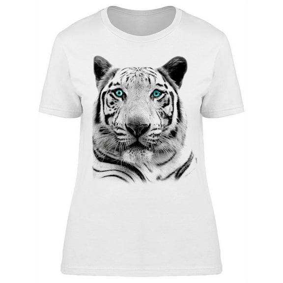 Monochrome Head Of White Tiger T-Shirt Women -Image by Shutterstock, Female XX-Large