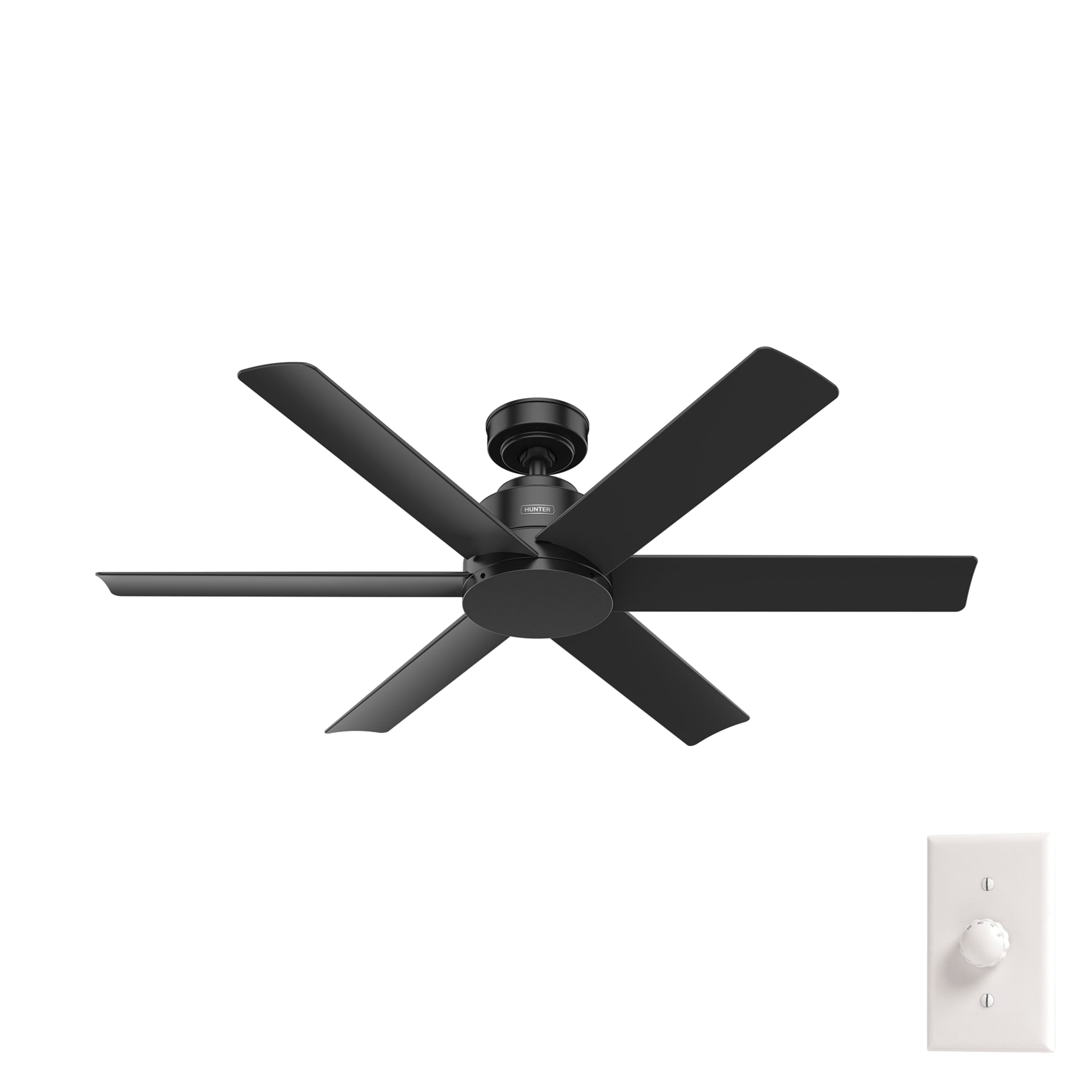 Hunter 52 inch Outdoor or Indoor Ceiling Fan No Light - Black Ceiling Fan without Light, For Patio, Porch, Garage, or Living Room, Standard Mount, 6 Blades, Wall Control - Kennicott 51180, Matte Blac