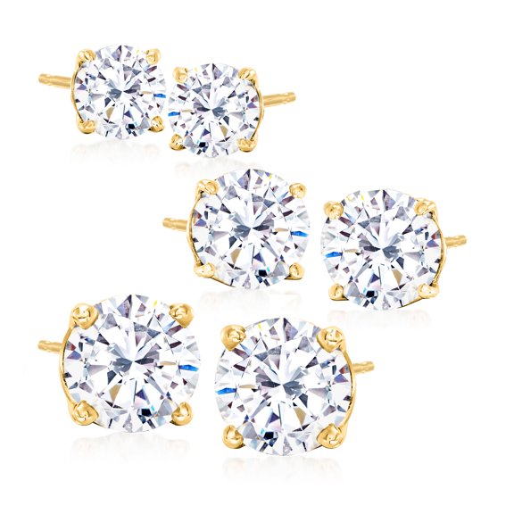 Ross-Simons 6.00 ct. t.w. CZ Jewelry Set: 3 Pairs Of Stud Earrings in 18kt Gold Over Sterling, Women's, Adult
