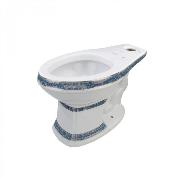 White Porcelain Elongated Bathroom Toilet Bowl Only Blue and Gold India Reserve Design Renovators Supply Manufacturing