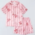 thumbnail image 2 of Gunia Silk Pajamas For Girls Satin Short Sleeve Bow Top Button Down Comfortable Shorts Soft For Kids Sleepwear Loungewear Pjs Pajama Pink1 Size 11-12 Years, 2 of 4
