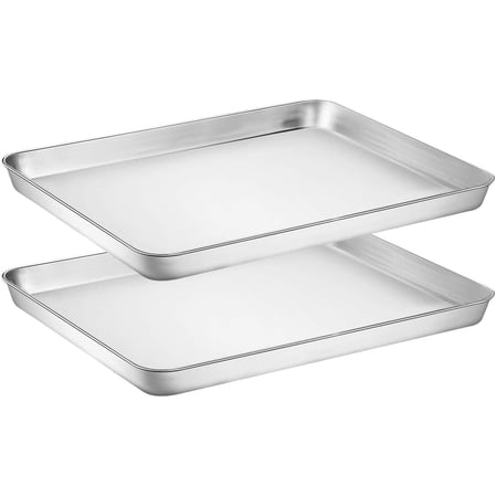 Wildone Baking Sheet Set of 2 - Stainless Steel Cookie Sheet Baking Pan, Size 16 x 12 x 1 inch, Non Toxic & Heavy Duty & Mirror Finish & Rust Free & Easy Clean