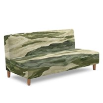ZIATUBLES Armless Sofa Cover, Stretch Futon Slipcover with Elastic Bottom Dustproof Couch Cover Machine Washable Furniture Protector for Living Room Bedroom, Green Camouflage Print