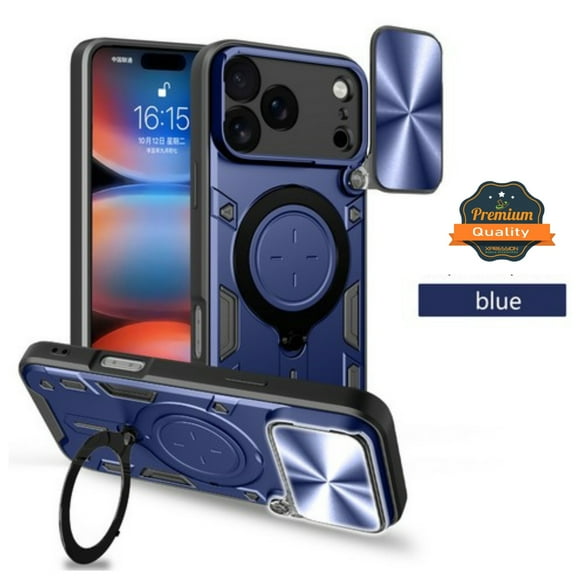 Phone Case for Apple iPhone 17 Pro Max Hybrid Shockproof with Magnetic Ring Stand, Compatible with Magsafe & Sliding Camera Lens Protector Cover Fit for Apple iPhone 17 Pro Max (6.9") (Blue)