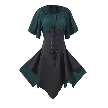 

For Womens Trumpet Sleeve Irish Shirt Dress With Corset Traditional Dress Women M Gothic Retro Long Mini Dresses for Women Tight Deep Scoop Neck Dress Long