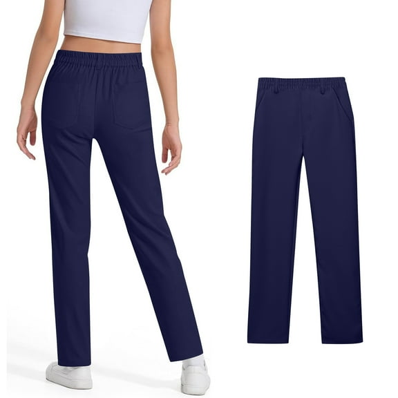 School Pants for Girls Skinny Fit Kids Dress Pants with Pockets Straight Pants Navy Blue Uniform Pants Back to School Outfits for Teen Girls Kids Tween Girl Clothing 7-8 Years