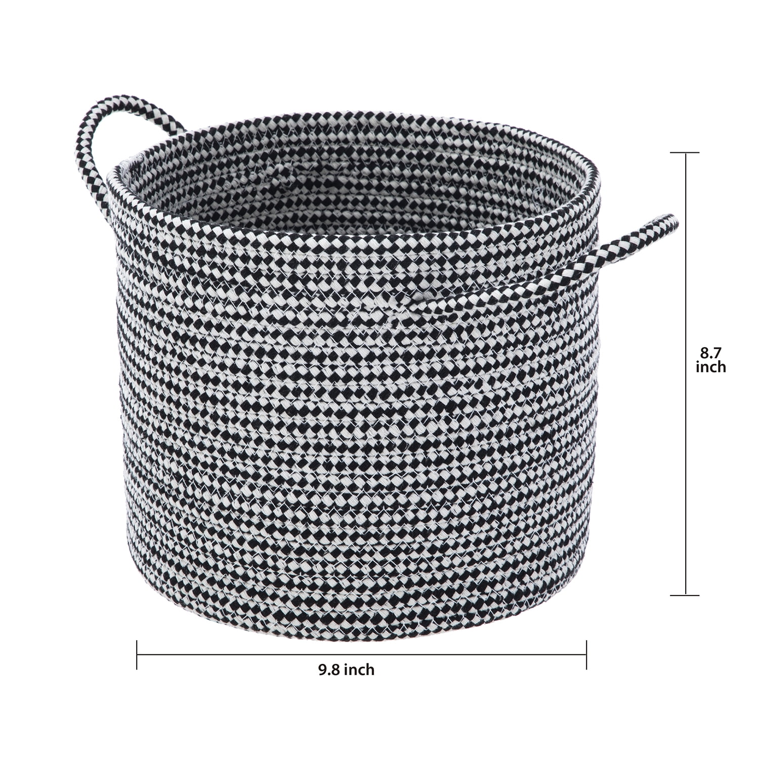 Mainstays Round Black and White Cotton Rope Decorative Storage Basket with Handles