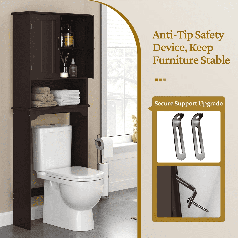 Renwick Above Toilet Bathroo Cabinet Free Standing Toilet Organizer with Adjustable Shelf, Espresso