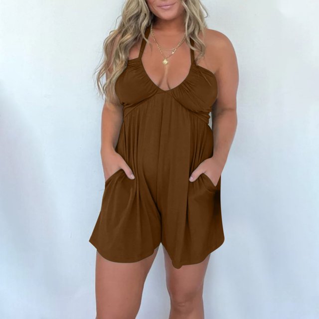 Wensltd Combinaison Femme Été Décontractée Ample Sans Manches Bretelles Spaghetti Shorts Salopettes