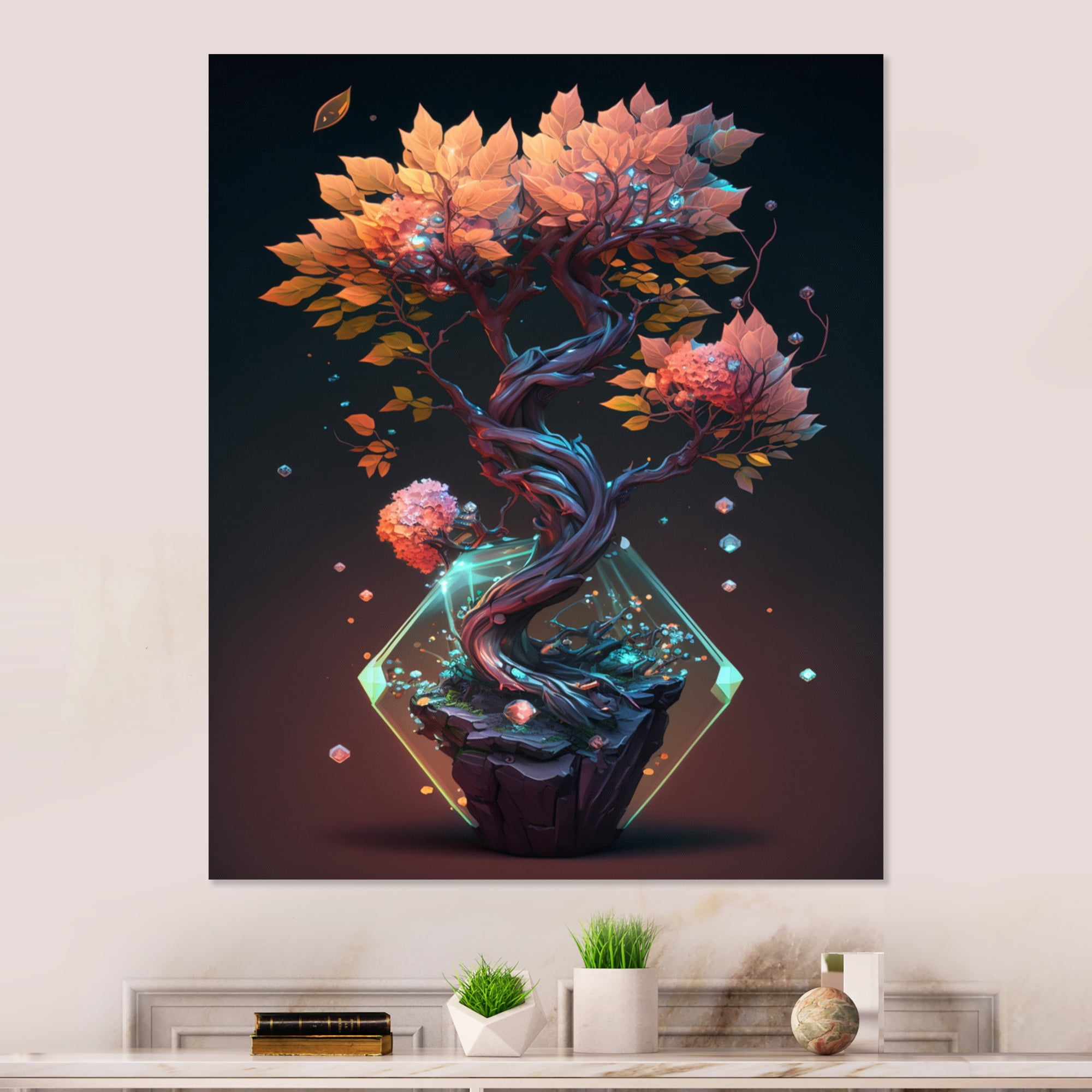 Designart Hexagon Bonsai Tree III Canvas Wall Art